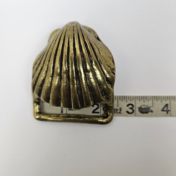 Solid Brass Seashell Sea Shell Clam Scallop Belt Buckle Vintage 1970s Nautical - Picture 9 of 14